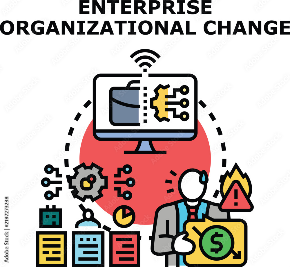 Obraz premium Enterprise undergoing organizational change. Implementing digital transformation and new business strategy while confronting financial pressure. Employee stress