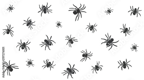 template of  spiders scattered on a white wall with flat clean shape design