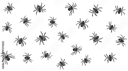 template of  spiders scattered on a white wall with flat clean shape design