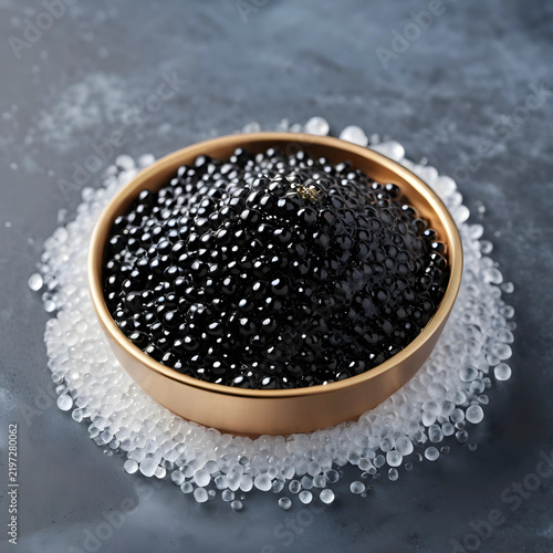 Luxury food and gourmet dining, black caviar in a golden bowl served on ice for fine dining, expensive delicacy and culinary indulgence for events