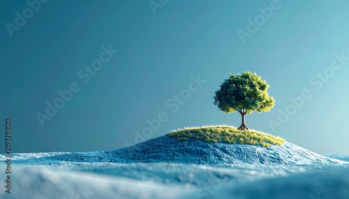 Miniature Tree Beneath Deep Blue Dawn Sky