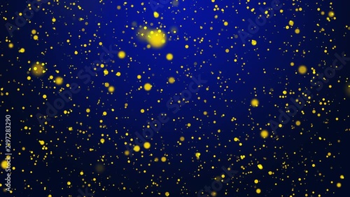 Luxury golden particles on dark blue background with gold shining stars dust bokeh glitter awards dust, holiday congratulation greeting party happy new year, christmas celebration concept, 4k loop