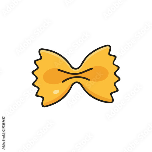 Vector illustration of a single raw farfalle bowtie pasta piece isolated on a white background.