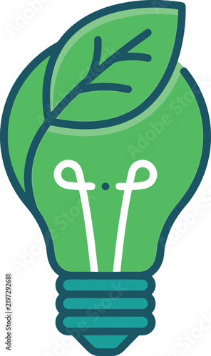 Eco Friendly Green Energy Lightbulb with Leaf Flat Vector Icon