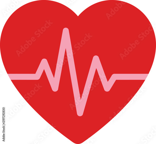 Medical Heart with Pulse Heartbeat Line Flat Vector Icon