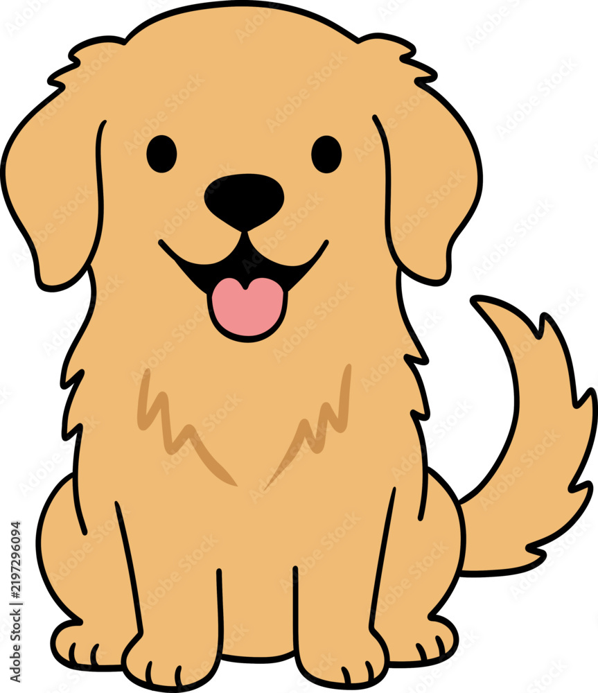 Fototapeta premium Hand Drawn Cute Happy Golden Retriever Dog Sitting Illustration