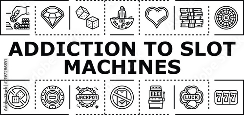 Картината върху платно Addiction to slot machines banner infographic