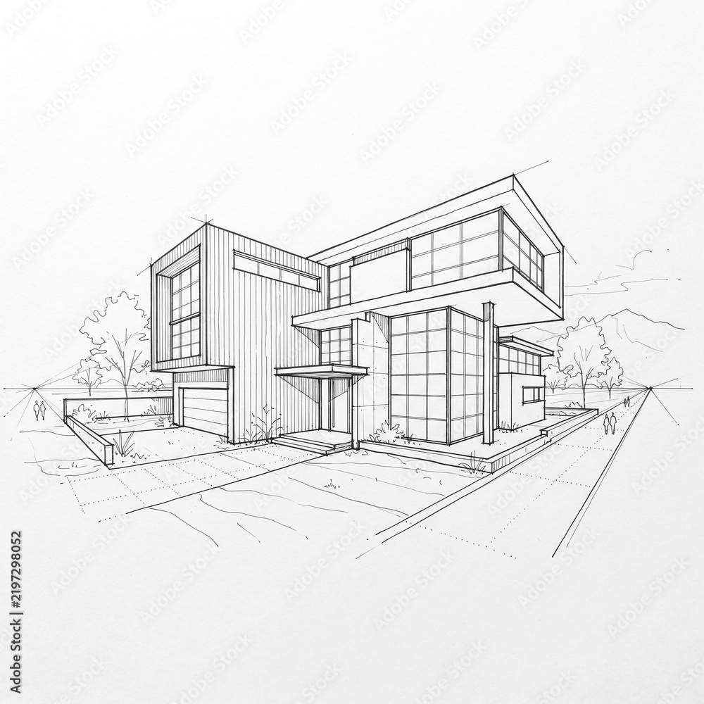 Fototapeta premium Modern Residence Architectural Perspective Sketch