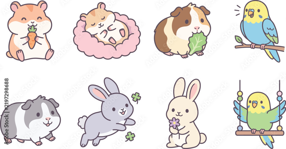 Obraz premium Cute small pets flat vector character set