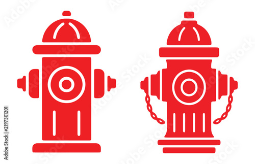Red fire hydrant vector illustration set with detailed and simplified public safety equipment icons.