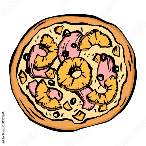 Hawaiian pizza doodle vector illustration