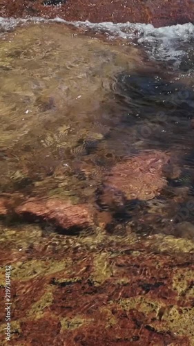Vertical Close Up View Of Crystal Clear Creek Water In Utah Desert 