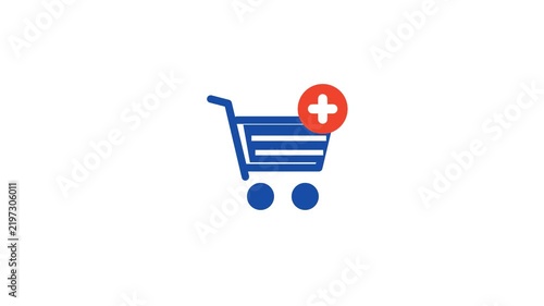 Shopping cart icons with plus sign in grid on white background
