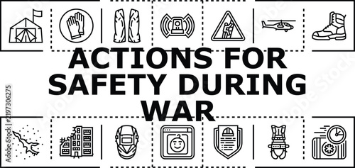 Canvastavla Actions for safety during war banner infographic
