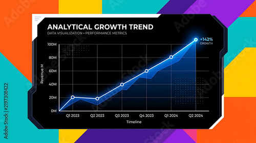 Analytical Growth Trend Infographic Featuring a Rising Line Graph for Business Success and Corporate Data Visualization Analysis