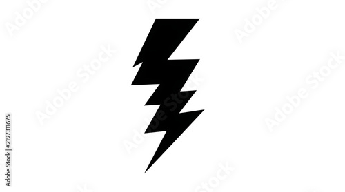 Minimalist black lightning bolt icon isolated on white background representing power energy electricity and fast speed