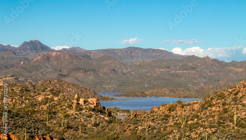 Fotografie Ultra Wide View Of Blue Bartlett Lake In The Arizona Sonoran Desert
