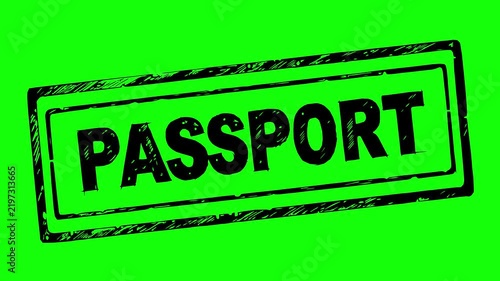 passport stamp loop animation featuring a hand drawn line boil effect with solid black fills on a green screen chroma key background