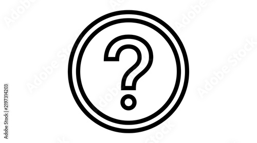 Minimalist black line art icon of a question mark inside a double circle for customer support help and faq web design