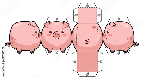 Colorful Paper Pig Pop Up Craft Template.