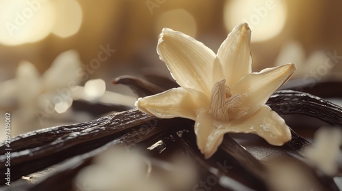 Vanilla Bean Pods and Orchid Flower - Natural Sweetness, Culinary Ingredient, Gourmet Food Photography, Fragrant Flavor, Luxury Lifestyle.