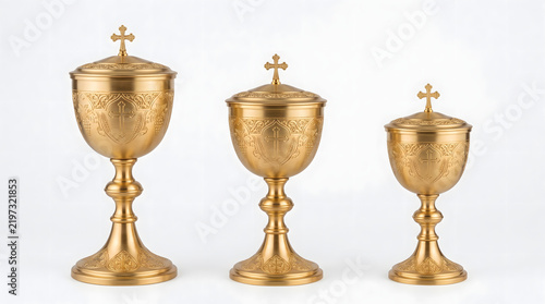 golden chalice and ciborium set for church liturgy and holy communion