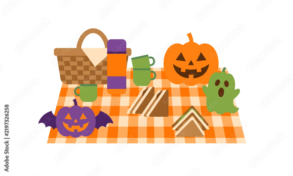 Fototapeta premium Halloween Picnic Objects Vector Set