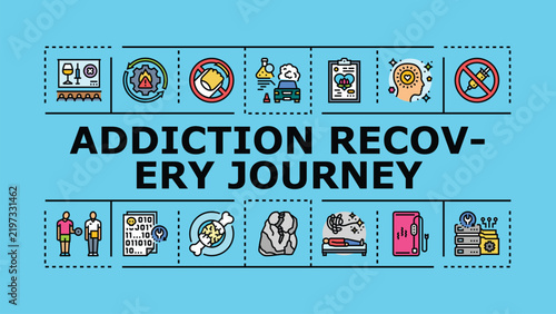 Принти на полотні Addiction recovery journey banner infographic