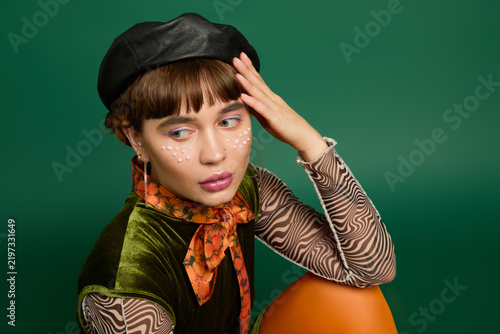 Fotografie Cheerful woman in colorful outfit brings vibrant joy to life