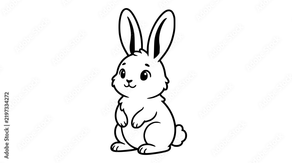 Obraz premium Cute Cartoon Rabbit Bunny Line Art Vector Illustration for Kids Coloring Book Pages, Easter Holiday Graphics, Children Educational Activities, and Animal Character Designs