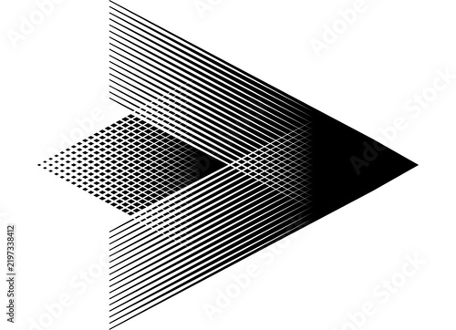 Arrow made of black parallel lines on a white background. Vector pattern. Design element. Vector background for covers, advertising, labels, packaging, logos, interior decor, and promotions.