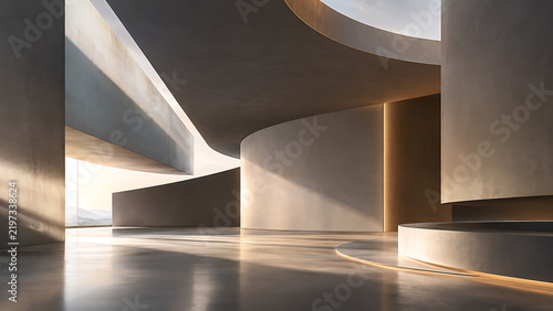 Modern minimalist architectural space with curves