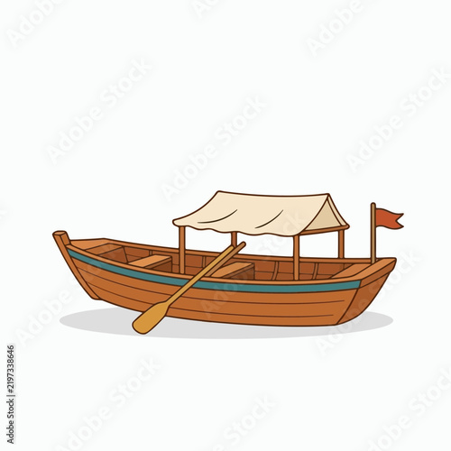 Cartoon vector illustration of a sampan boat on a plain background.