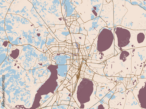 Obraz na plátně Pastel city map of Chelyabinsk, Russia in cream and blue