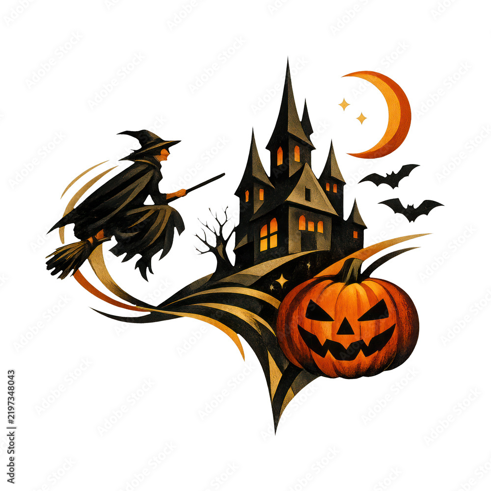 Fototapeta premium PNG Halloween witch flying illustration