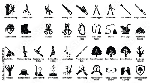 Set of Arborist and Tree Service Professional Icons illustration isolated on white background