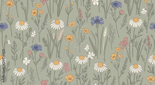 Delicate Wildflower Pattern Isolated on Transparent Background