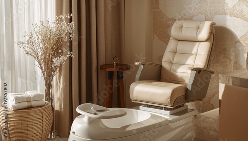 Relaxing Chair and Foot Spa in a Calm Indoor Space
