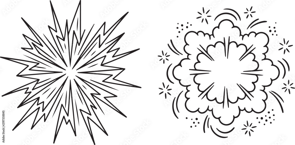Obraz premium Comic explosion burst and smoke cloud black and white vector illustration
