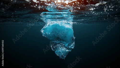Iceberg Floating in Dark Water With Sunlight Reflecting off the Surface