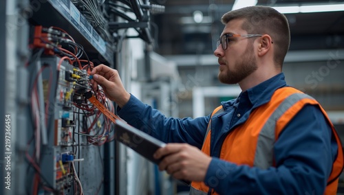 Person Works on Electrical Panel in Factory During Daytime