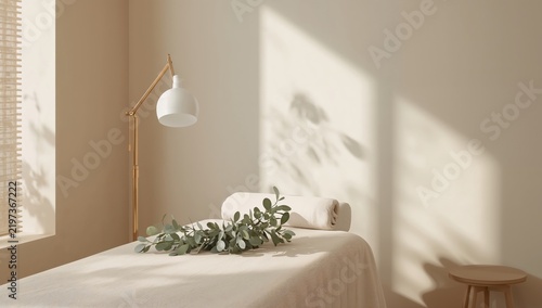 Spa Room With Natural Light and Plants on the Massage Table