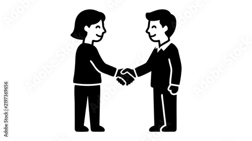 Business Man and Woman Shaking Hands Silhouette Icon Vector Illustration