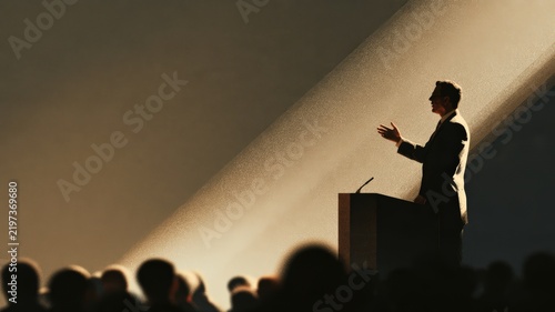 Pastor Preaching Warmly at Pulpit in Sunlit Sanctuary, Pastor Appreciation Sunday Concept