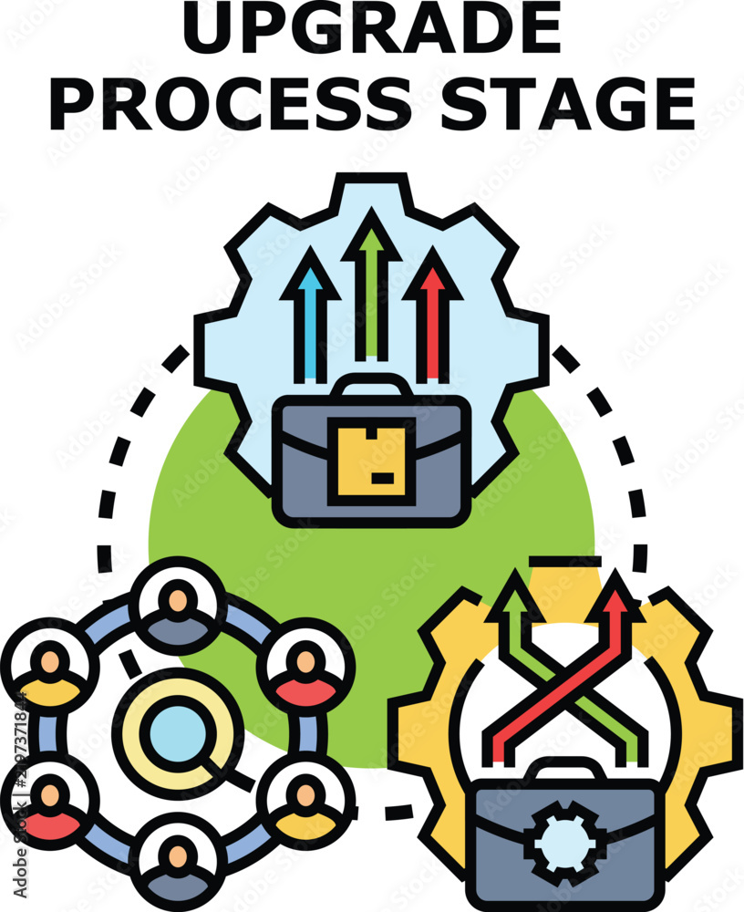 Fototapeta premium Upgrade process stage model illustrating business development, progress, and team collaboration for successful performance and achieving new goals in a transforming environment