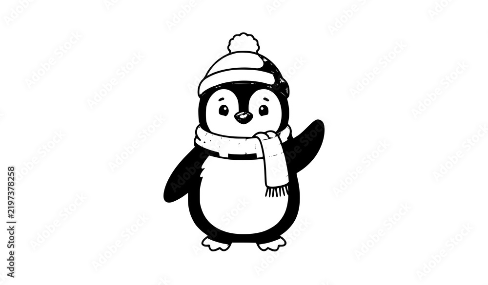 Fototapeta premium Cute Winter Penguin Character Vector Collection Kawaii Cartoon Clipart Set