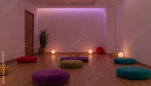 Meditation Space With Cushions and Soft Lights for Relaxation