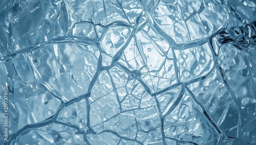 Close-up View of Ice With Cracks and Bubbles in Water