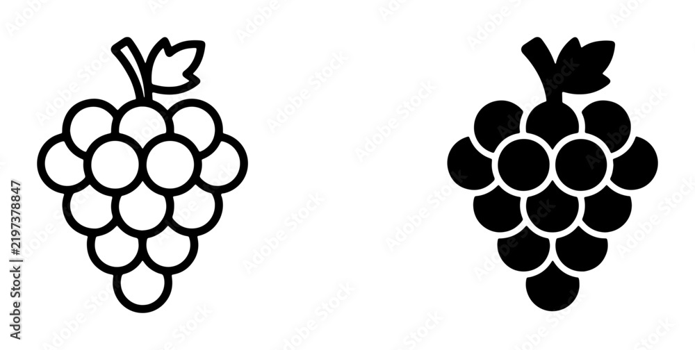 Obraz premium Grape Icons, Fruit Vector Graphics, Healthy Food Symbols, Vineyard Produce Illustrations, Organic Harvest Clipart