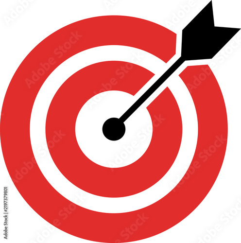 Red target concentric circles with arrow hit center goal vector illustration for sales target and marketing goal